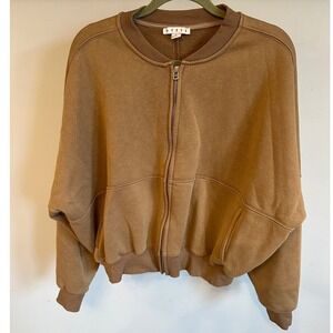 Hyfve Women's Brown Oversized Relaxed Fit Zip Up Bomber Jacket Size Large